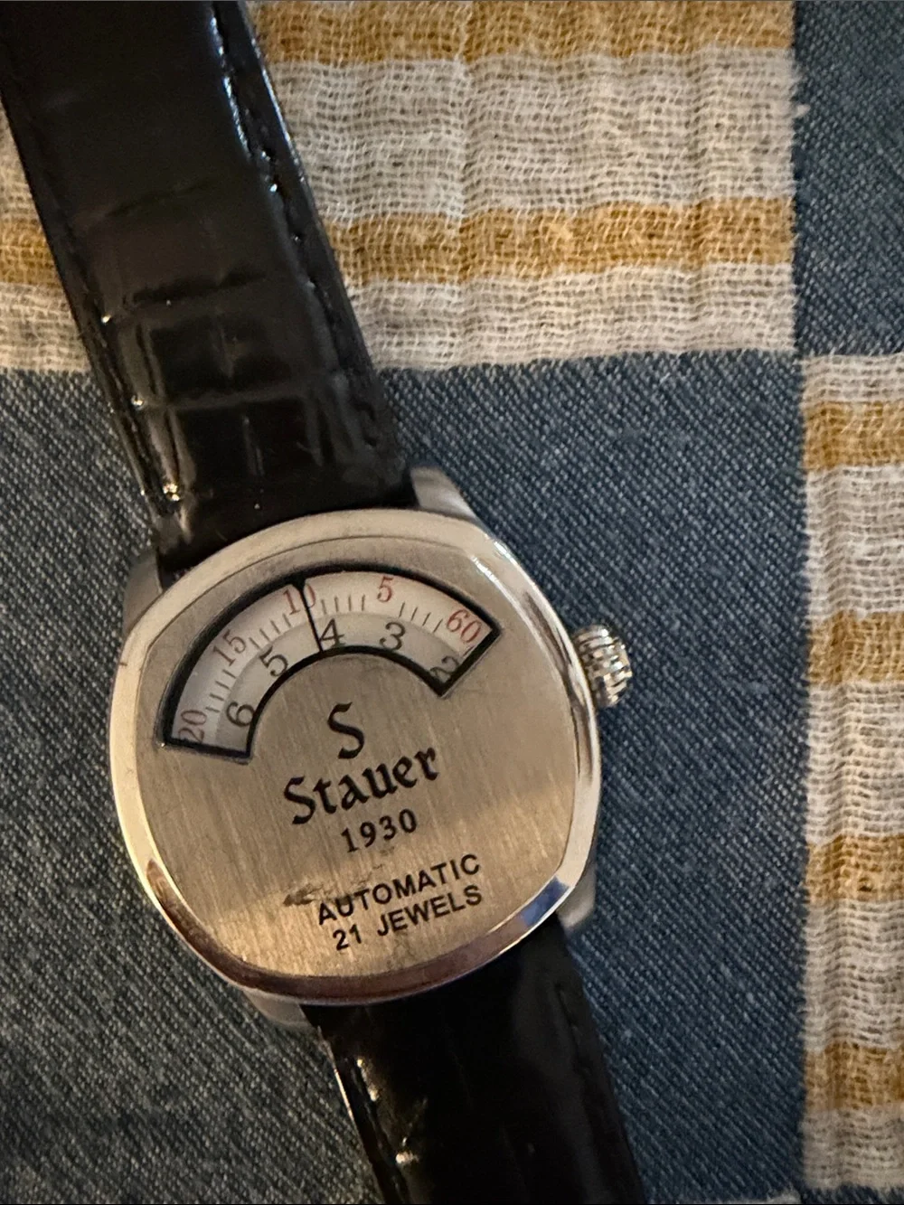 Stauer 1930 Men’s Black Leather Strap Jump Hour Watch